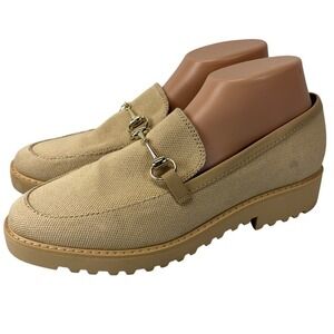 Franco Sarto‎ Cason Womens Size 10M Tan Beige Canvas Loafers Gold Hardware